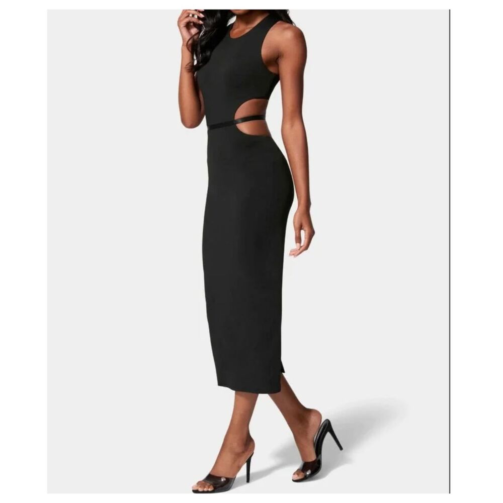 NWT Bebe Black Slinky Side Cut Out Midi Dress